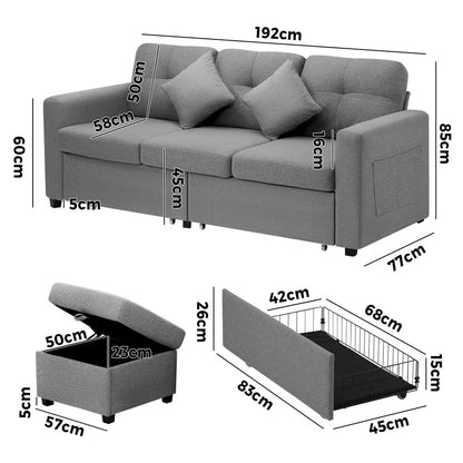 Oikiture Sofa 3 Seater Chaise Modular Couch Drawers Ottoman Fabric-Sofa-PEROZ Accessories