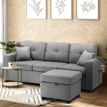 Oikiture Sofa 3 Seater Chaise Modular Couch Drawers Ottoman Fabric-Sofa-PEROZ Accessories