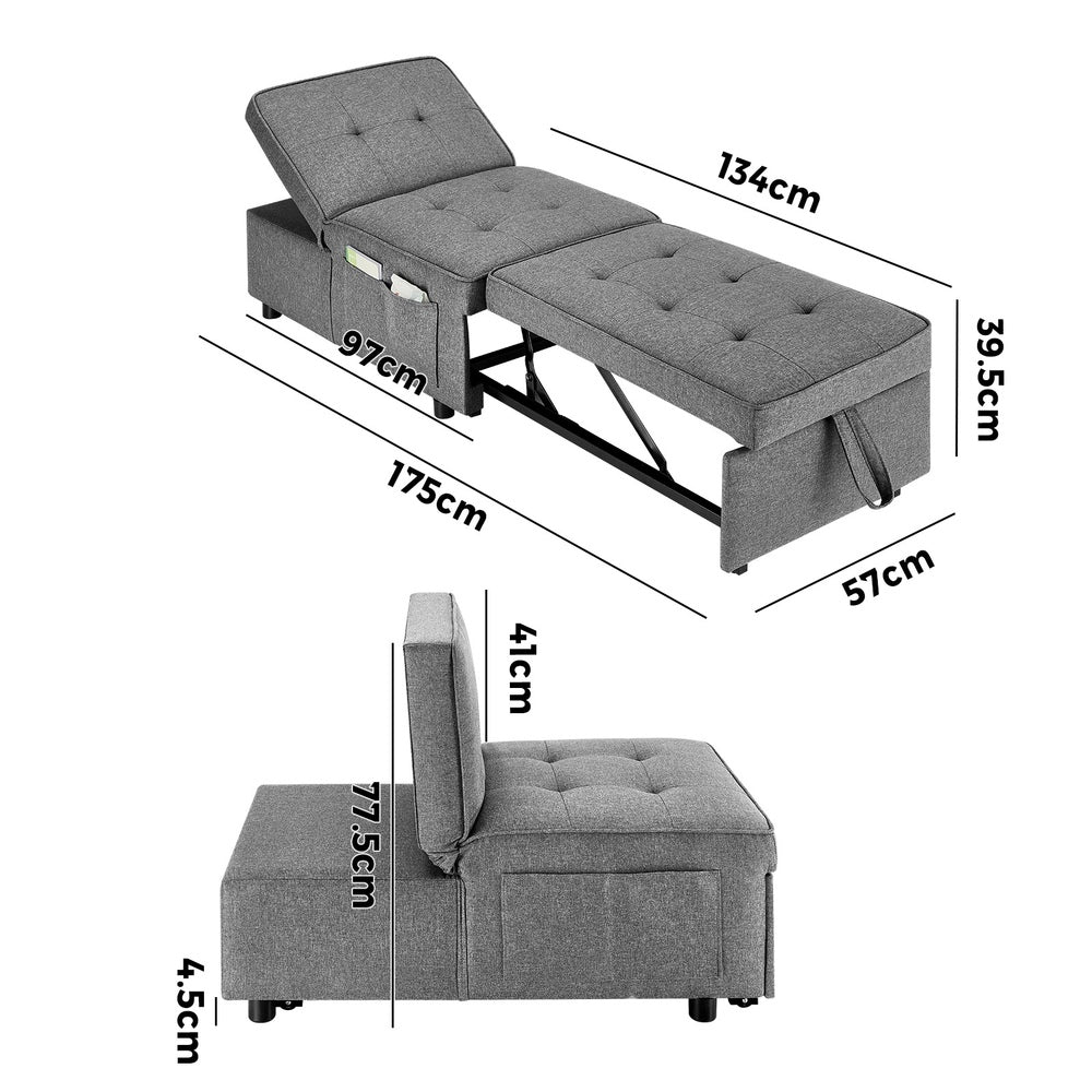 Oikiture 4 in 1 Convertible Sofa Bed Ottoman Couch Lounge Linen-Sofa Beds-PEROZ Accessories