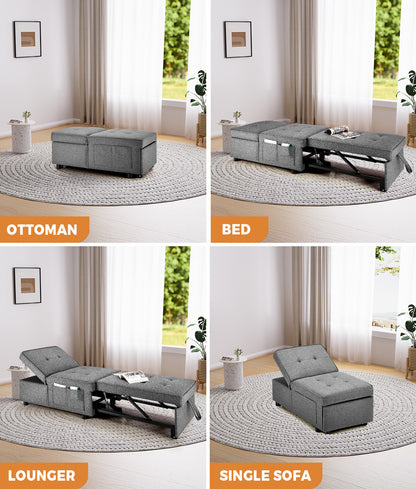 Oikiture 4 in 1 Convertible Sofa Bed Ottoman Couch Lounge Linen-Sofa Beds-PEROZ Accessories