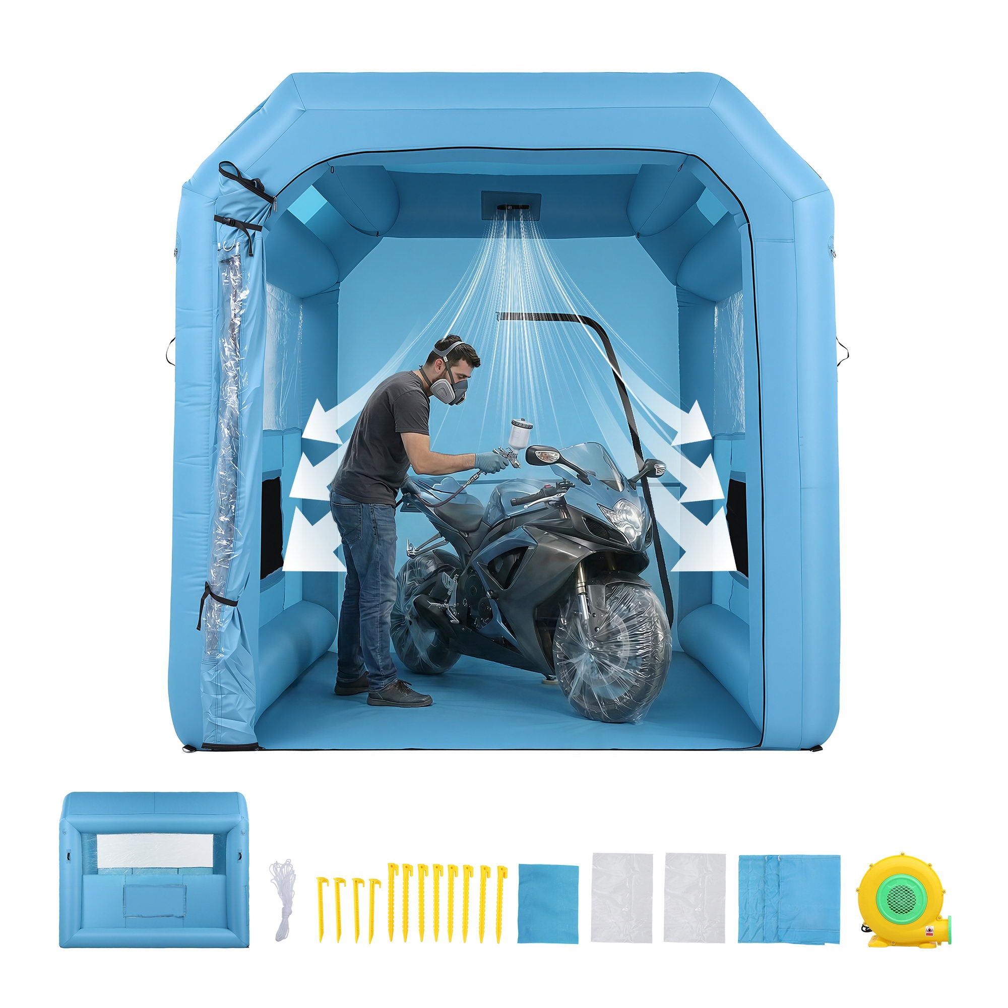 Giantz Inflatable Paint Booth 2.5X2.5X3M Inflatable Spray Booth with 550W Powerful Blower and Air Filter System, Round Roof with Light Hook, for Painting Bicycle, Motorcycle, Furniture Refinishing DIY-Auto Accessories > Auto Accessories Others > Automotive Repair &amp; Speciality Tools-PEROZ Accessories