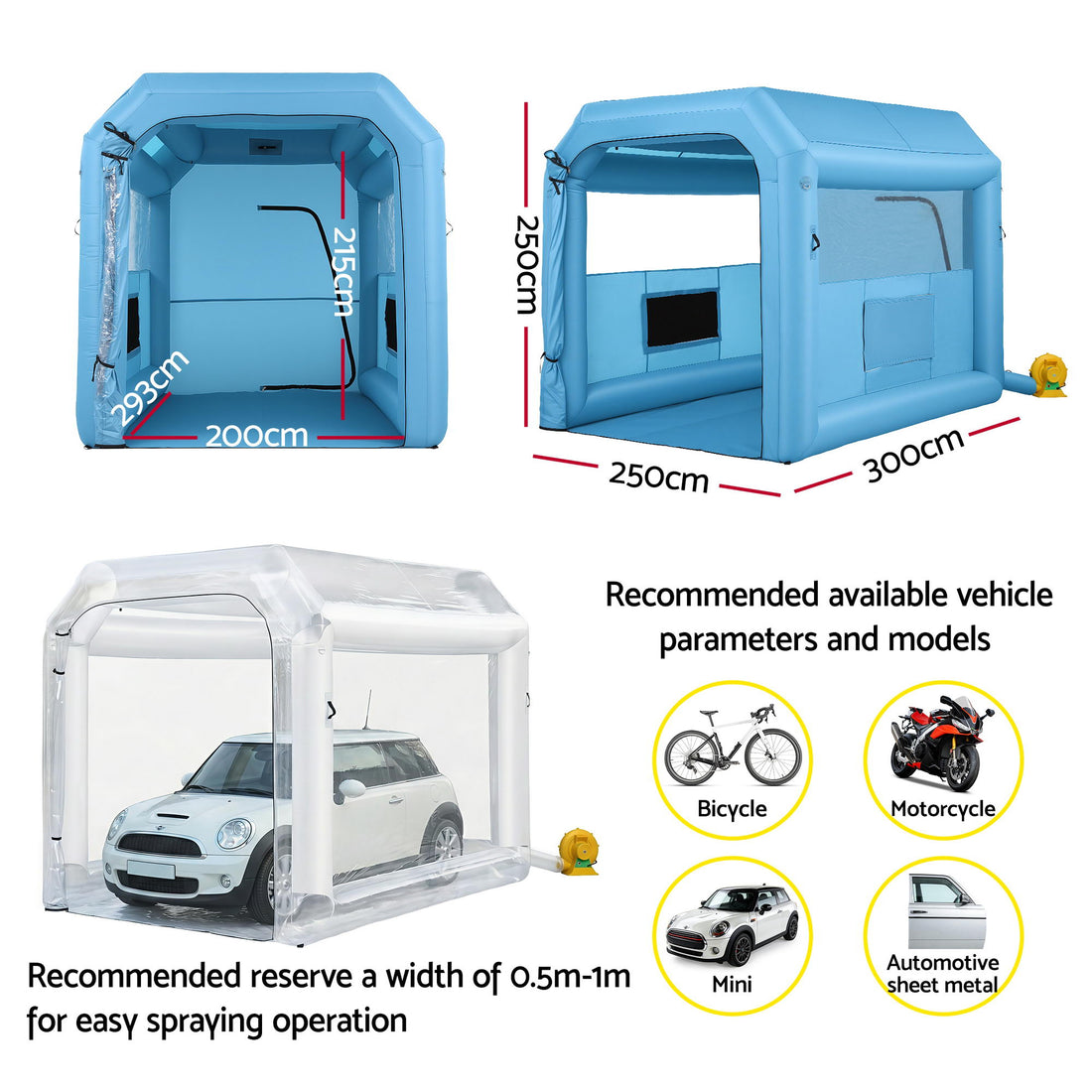 Giantz Inflatable Paint Booth 2.5X2.5X3M Inflatable Spray Booth with 550W Powerful Blower and Air Filter System, Round Roof with Light Hook, for Painting Bicycle, Motorcycle, Furniture Refinishing DIY-Auto Accessories > Auto Accessories Others > Automotive Repair &amp; Speciality Tools-PEROZ Accessories
