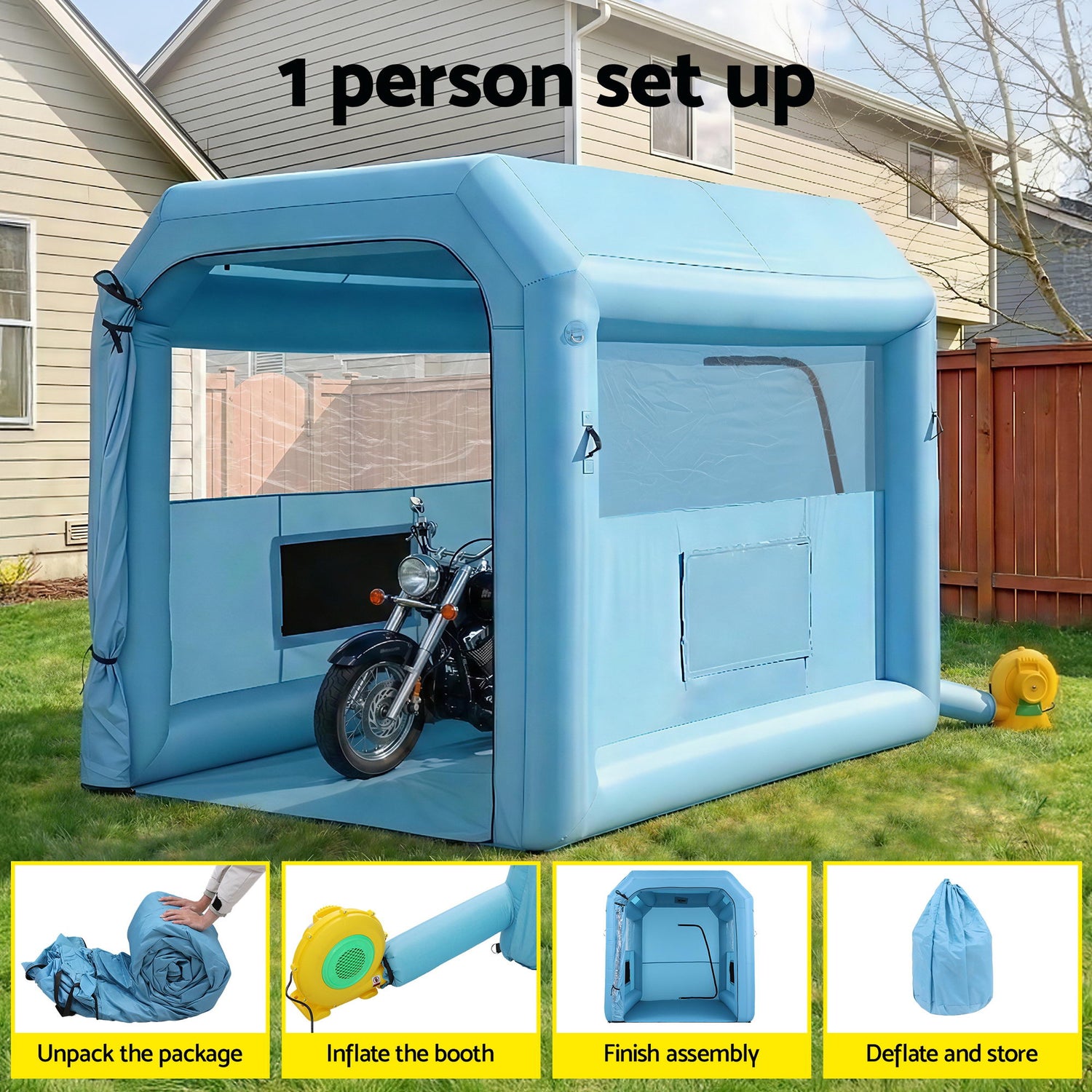 Giantz Inflatable Paint Booth 2.5X2.5X3M Inflatable Spray Booth with 550W Powerful Blower and Air Filter System, Round Roof with Light Hook, for Painting Bicycle, Motorcycle, Furniture Refinishing DIY-Auto Accessories > Auto Accessories Others > Automotive Repair &amp; Speciality Tools-PEROZ Accessories