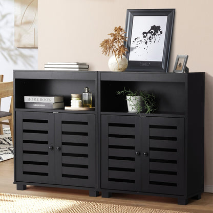 Oikiture Shoes Storage Cabinet 2 Doors Black Set of 2-Shoe Storage Cabinet-PEROZ Accessories