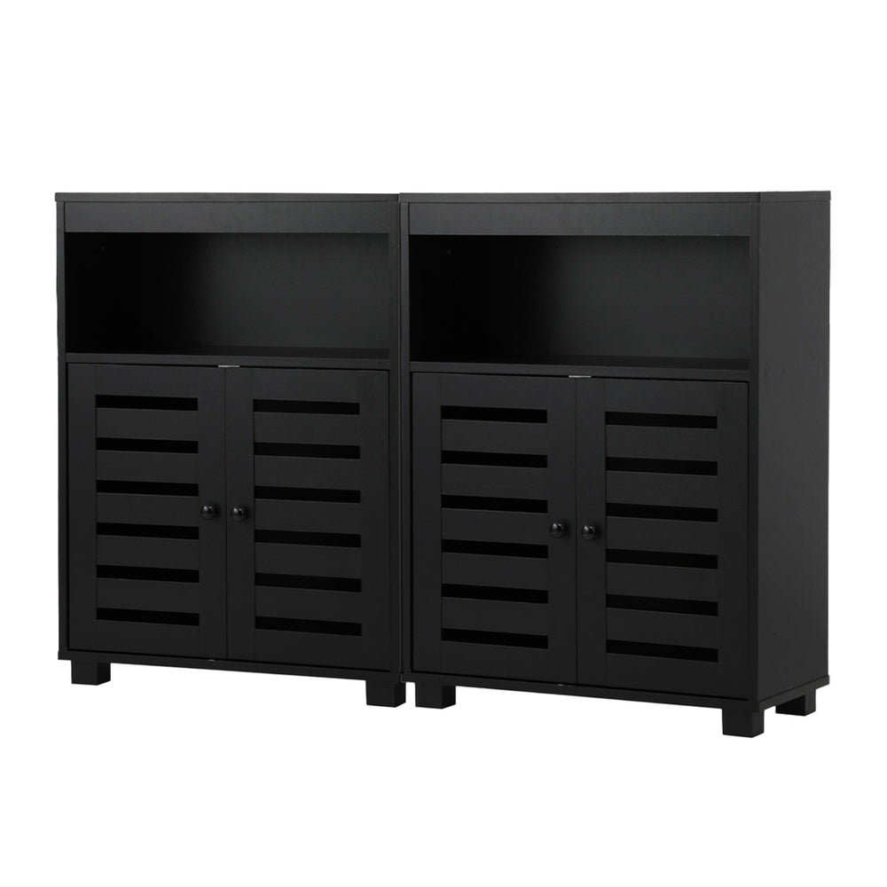 Oikiture Shoes Storage Cabinet 2 Doors Black Set of 2-Shoe Storage Cabinet-PEROZ Accessories