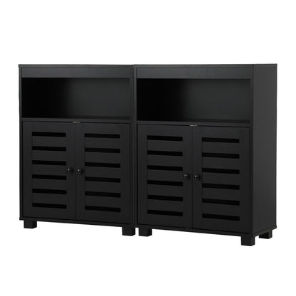 Oikiture Shoes Storage Cabinet 2 Doors Black Set of 2-Shoe Storage Cabinet-PEROZ Accessories