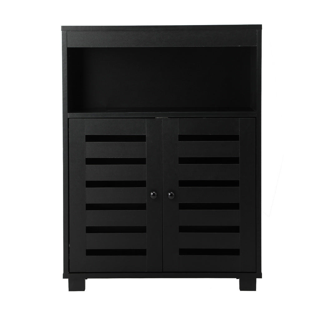Oikiture Shoes Storage Cabinet 2 Doors Black Set of 2-Shoe Storage Cabinet-PEROZ Accessories