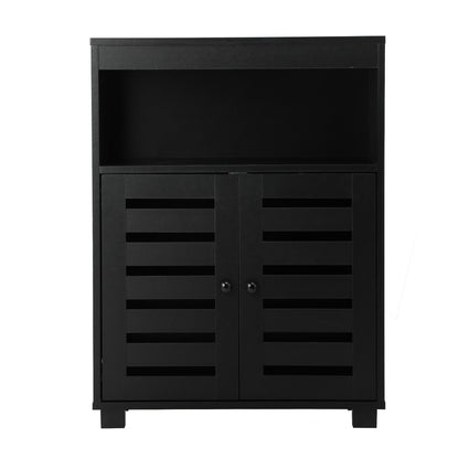 Oikiture Shoes Storage Cabinet 2 Doors Black Set of 2-Shoe Storage Cabinet-PEROZ Accessories