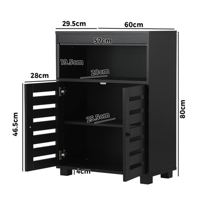 Oikiture Shoes Storage Cabinet 2 Doors Black Set of 2-Shoe Storage Cabinet-PEROZ Accessories