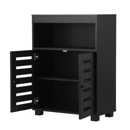 Oikiture Shoes Storage Cabinet 2 Doors Black Set of 2-Shoe Storage Cabinet-PEROZ Accessories
