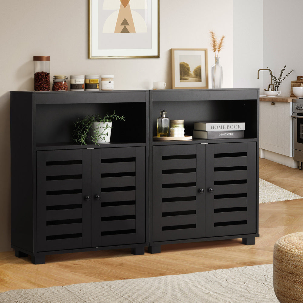 Oikiture Shoes Storage Cabinet 2 Doors Black Set of 2-Shoe Storage Cabinet-PEROZ Accessories