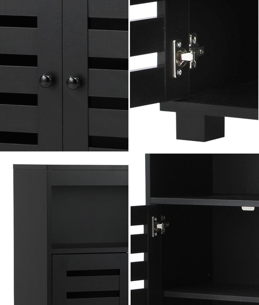 Oikiture Shoes Storage Cabinet 2 Doors Black Set of 2-Shoe Storage Cabinet-PEROZ Accessories