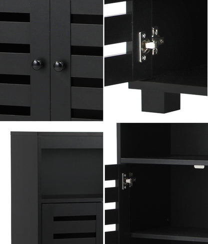 Oikiture Shoes Storage Cabinet 2 Doors Black Set of 2-Shoe Storage Cabinet-PEROZ Accessories