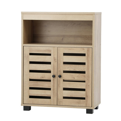 Oikiture Shoes Storage Cabinet Organiser Shelf 2 Doors Brown-Shoe Storage Cabinet-PEROZ Accessories