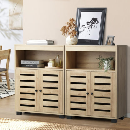 Oikiture Shoes Storage Cabinet 2 Doors Brown Set of 2-Shoe Storage Cabinet-PEROZ Accessories