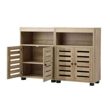 Oikiture Shoes Storage Cabinet 2 Doors Brown Set of 2-Shoe Storage Cabinet-PEROZ Accessories