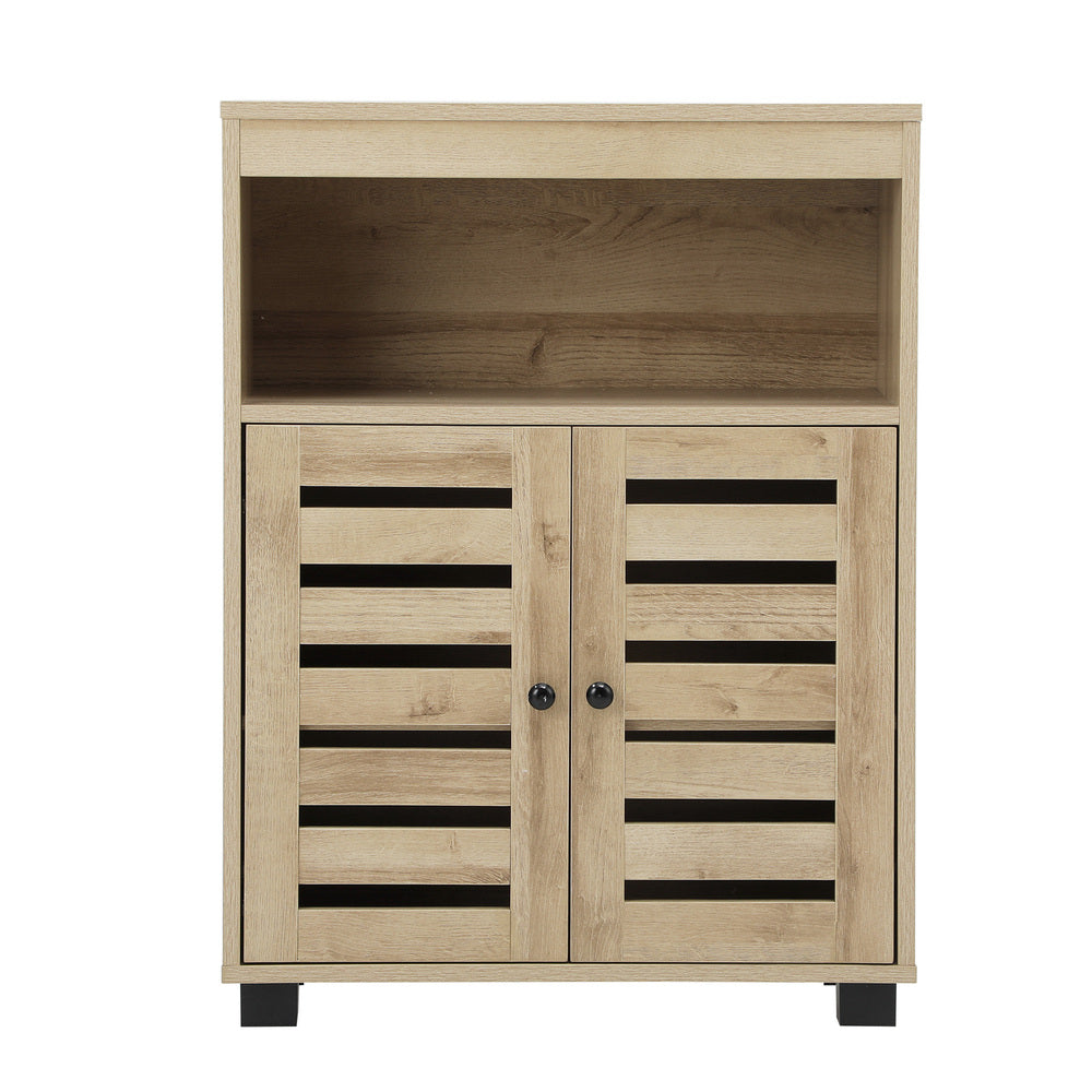 Oikiture Shoes Storage Cabinet 2 Doors Brown Set of 2-Shoe Storage Cabinet-PEROZ Accessories