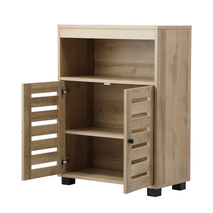 Oikiture Shoes Storage Cabinet 2 Doors Brown Set of 2-Shoe Storage Cabinet-PEROZ Accessories