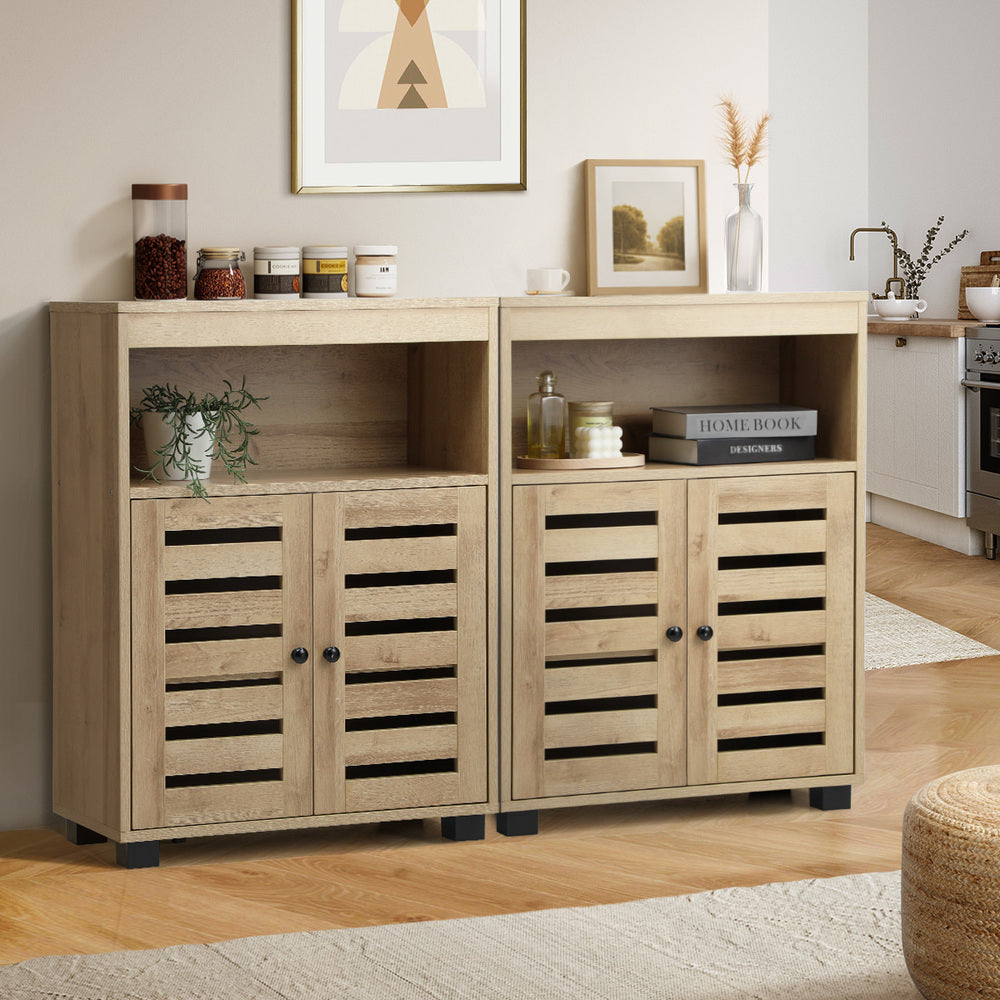 Oikiture Shoes Storage Cabinet 2 Doors Brown Set of 2-Shoe Storage Cabinet-PEROZ Accessories