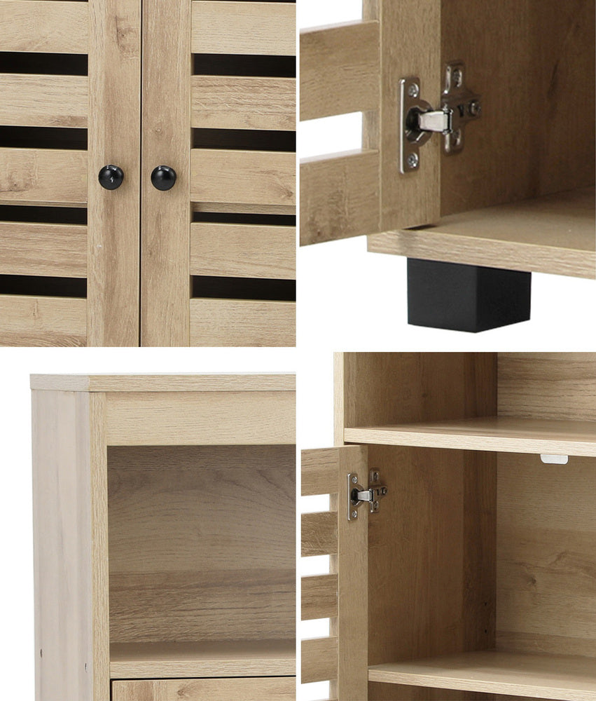 Oikiture Shoes Storage Cabinet 2 Doors Brown Set of 2-Shoe Storage Cabinet-PEROZ Accessories