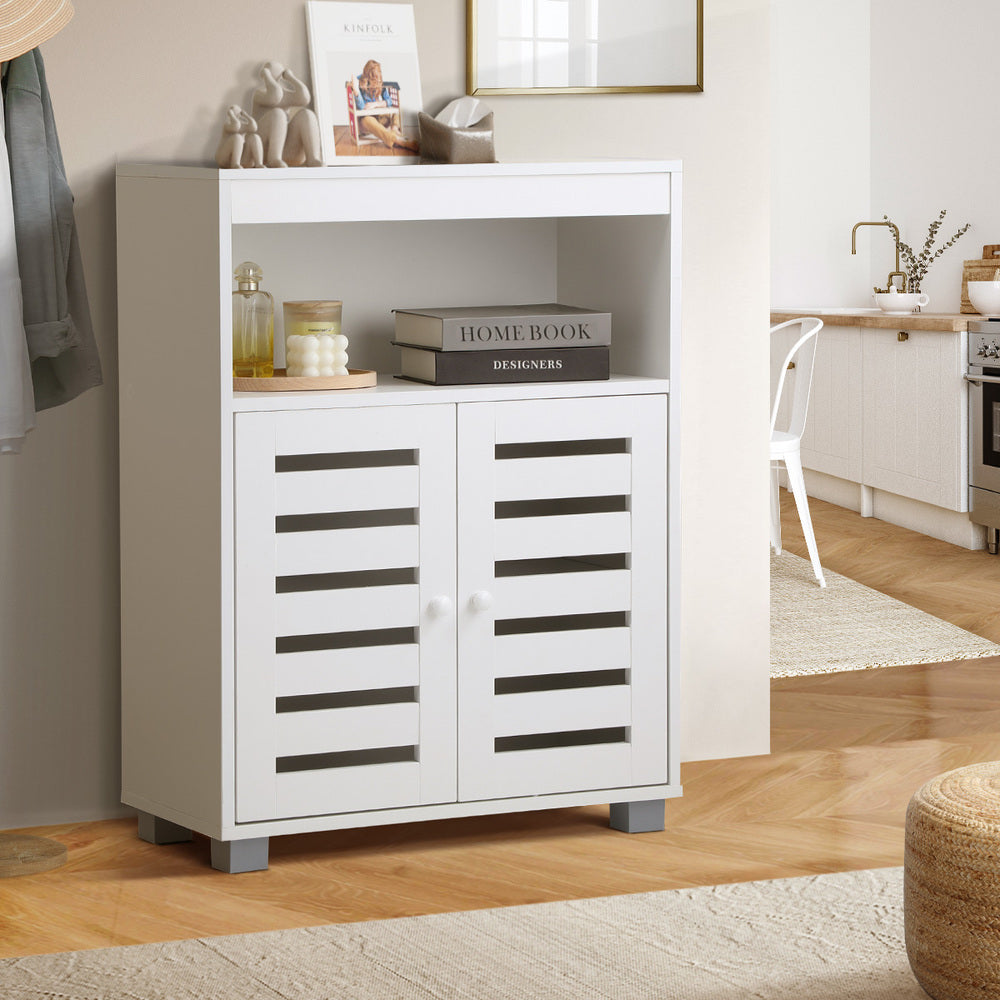 Oikiture Shoes Storage Cabinet Organiser Shelf 2 Doors White-Shoe Storage Cabinet-PEROZ Accessories