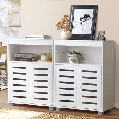 Oikiture Shoes Storage Cabinet 2 Doors White Set of 2-Shoe Storage Cabinet-PEROZ Accessories