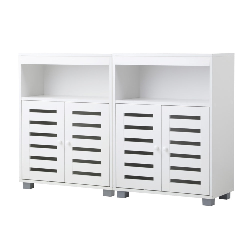Oikiture Shoes Storage Cabinet 2 Doors White Set of 2-Shoe Storage Cabinet-PEROZ Accessories