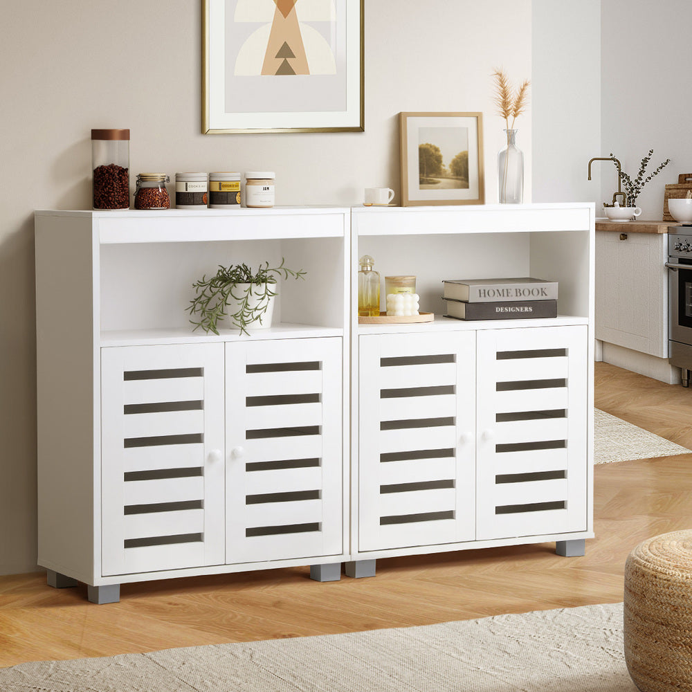 Oikiture Shoes Storage Cabinet 2 Doors White Set of 2-Shoe Storage Cabinet-PEROZ Accessories