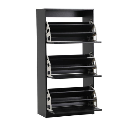Oikiture Shoe Storage Cabinet 3 Doors 45 Pairs Black-Shoe Storage Cabinet-PEROZ Accessories