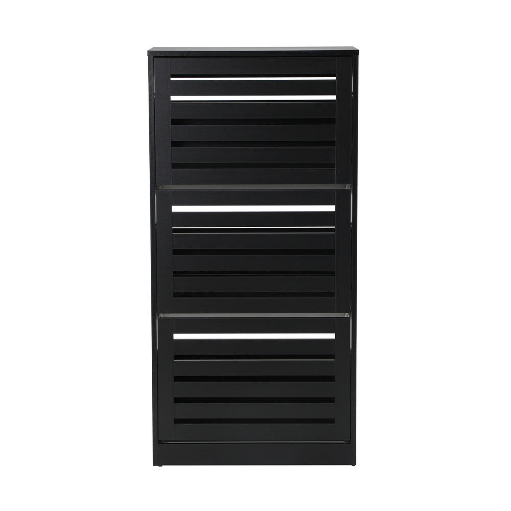 Oikiture Shoe Storage Cabinet 3 Doors 45 Pairs Black-Shoe Storage Cabinet-PEROZ Accessories