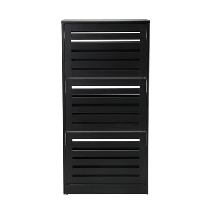 Oikiture Shoe Storage Cabinet 3 Doors 45 Pairs Black-Shoe Storage Cabinet-PEROZ Accessories