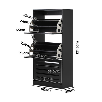 Oikiture Shoe Storage Cabinet 3 Doors 45 Pairs Black-Shoe Storage Cabinet-PEROZ Accessories