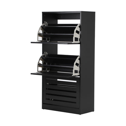 Oikiture Shoe Storage Cabinet 3 Doors 45 Pairs Black-Shoe Storage Cabinet-PEROZ Accessories