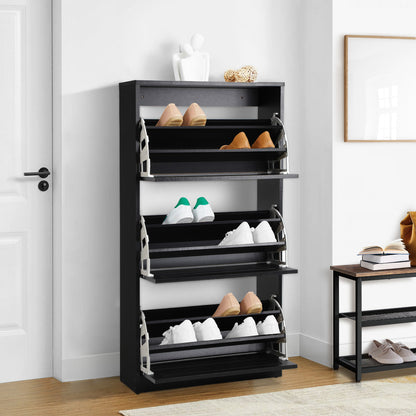 Oikiture Shoe Storage Cabinet 3 Doors 45 Pairs Black-Shoe Storage Cabinet-PEROZ Accessories