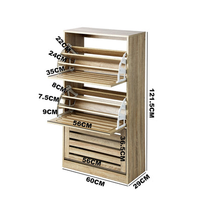 Oikiture Shoes Rack Shoe Storage Cabinet Organiser Shelf 3 Doors 45 Pairs Wooden-Shoe Storage Cabinets-PEROZ Accessories