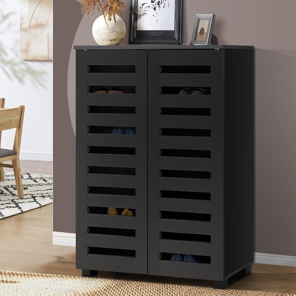 Oikiture Shoe Cabinet with 2 Doors Shoe Storage Rack 20 Pairs Black-Shoe Storage Cabinet-PEROZ Accessories