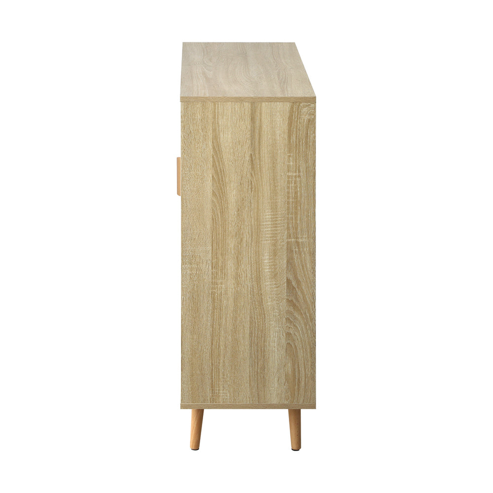 Oikiture Shoe Cabiner with 6 Adjustable Shelving and Sliding Doors, Shoe Rack Storage Sideboard White and Wood-Shoe Storage Cabinets-PEROZ Accessories