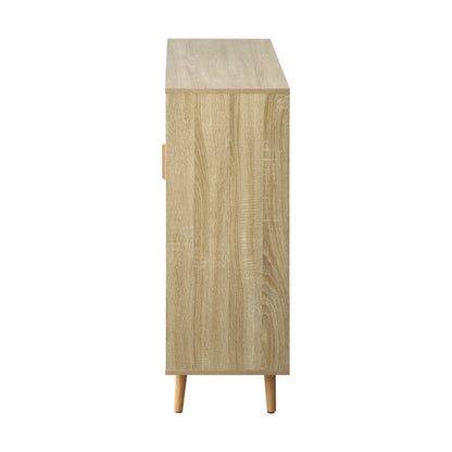 Oikiture Shoe Cabiner with 6 Adjustable Shelving and Sliding Doors, Shoe Rack Storage Sideboard White and Wood-Shoe Storage Cabinets-PEROZ Accessories