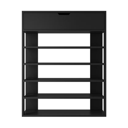 Oikiture Shoes Storage Rack 5-tier Shelves with Drawer Black-Shoe Storage Cabinet-PEROZ Accessories