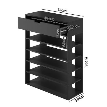 Oikiture Shoes Storage Rack 5-tier Shelves with Drawer Black-Shoe Storage Cabinet-PEROZ Accessories