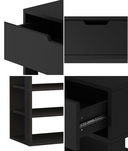Oikiture Shoes Storage Rack 5-tier Shelves with Drawer Black-Shoe Storage Cabinet-PEROZ Accessories