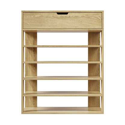 Oikiture Shoes Storage Rack 5-tier Shelves with Drawer Natural-Shoe Storage Cabinet-PEROZ Accessories