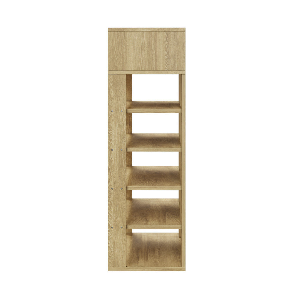 Oikiture Shoes Storage Rack 5-tier Shelves with Drawer Natural-Shoe Storage Cabinet-PEROZ Accessories