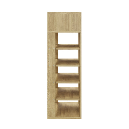 Oikiture Shoes Storage Rack 5-tier Shelves with Drawer Natural-Shoe Storage Cabinet-PEROZ Accessories