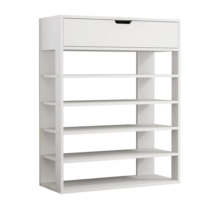 Oikiture Shoes Storage Rack 5-tier Shelves with Drawer White-Shoe Storage Cabinet-PEROZ Accessories