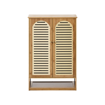Oikiture Shoe Storage Cabinet 2 Doors Bamboo Shoe Shelf Beige-Shoe Storage Cabinet-PEROZ Accessories