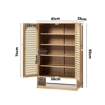 Oikiture Shoe Storage Cabinet 2 Doors Bamboo Shoe Shelf Beige-Shoe Storage Cabinet-PEROZ Accessories