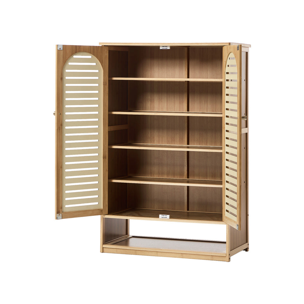 Oikiture Shoe Storage Cabinet 2 Doors Bamboo Shoe Shelf Beige-Shoe Storage Cabinet-PEROZ Accessories