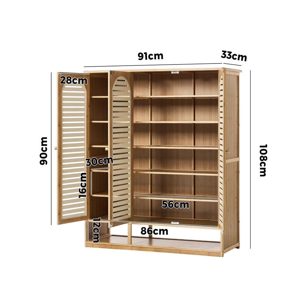 Oikiture Shoe Storage Cabinet 3 Doors Bamboo Shoe Shelf Beige-Shoe Storage Cabinet-PEROZ Accessories