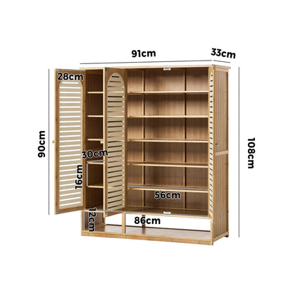 Oikiture Shoe Storage Cabinet 3 Doors Bamboo Shoe Shelf Beige-Shoe Storage Cabinet-PEROZ Accessories